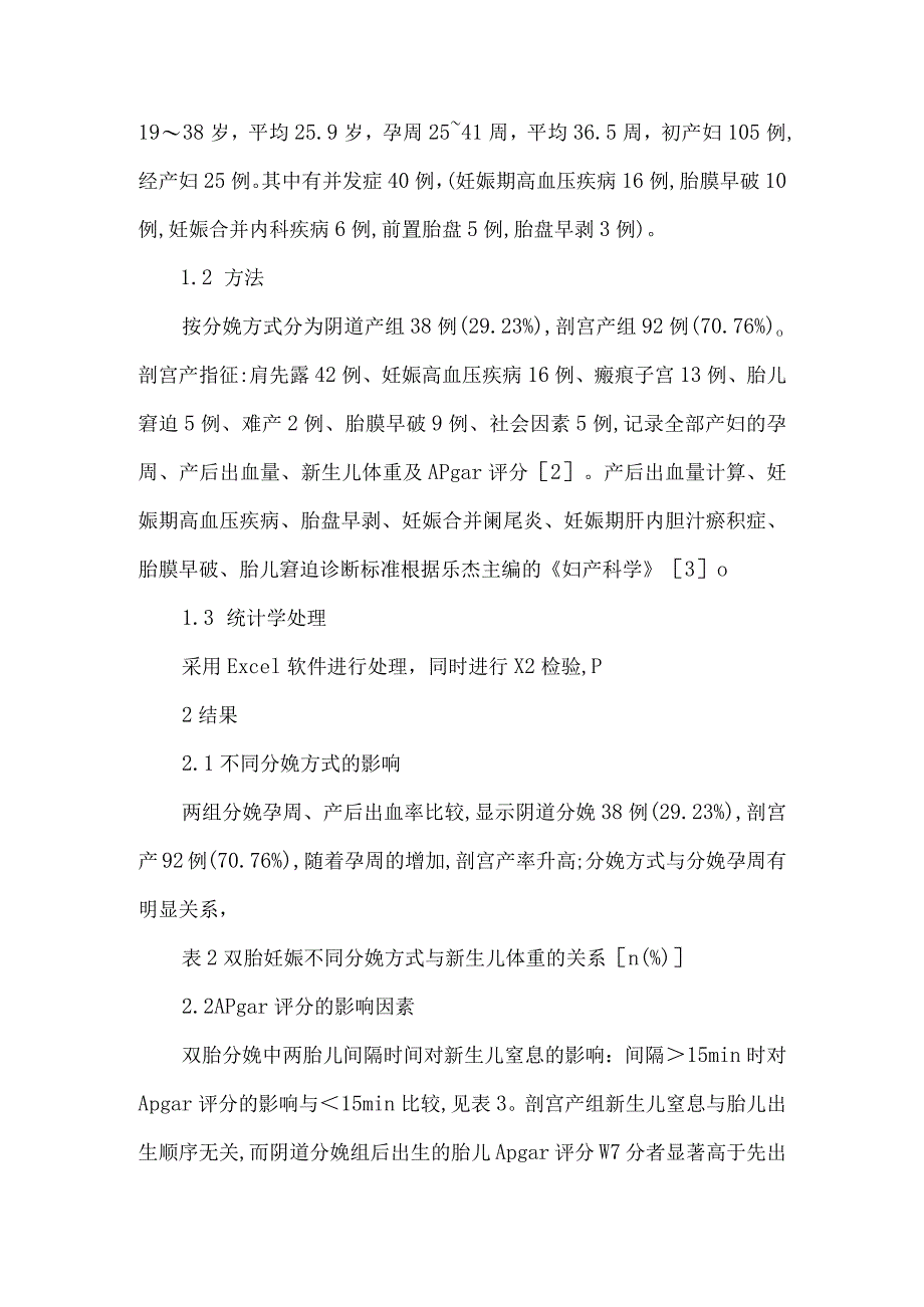 【精品论文】双胎妊娠分娩方式与妊娠结局130例临床分析（整理版）.docx_第2页