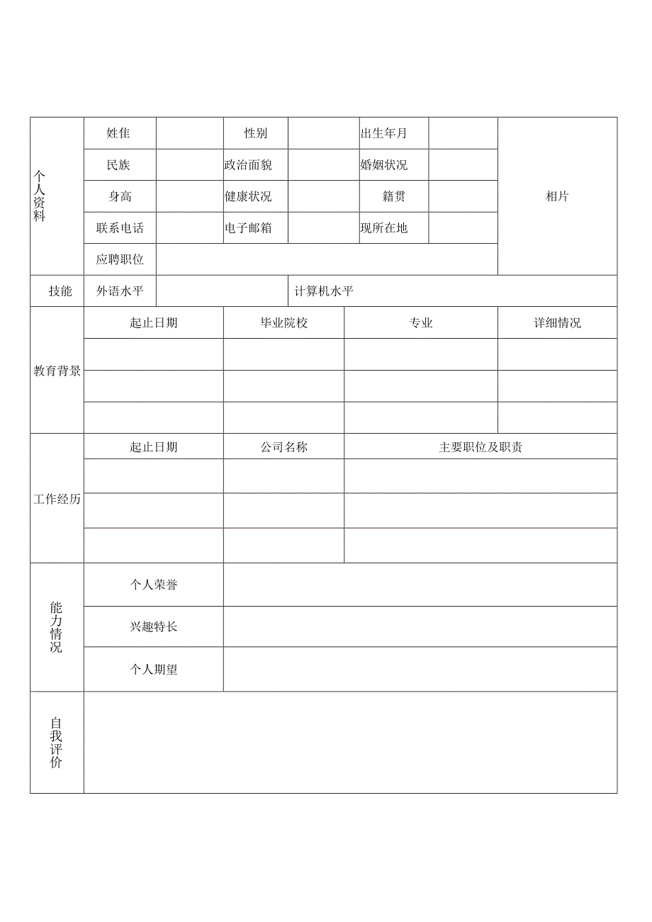 个人空白简历标准表(32).docx_第2页