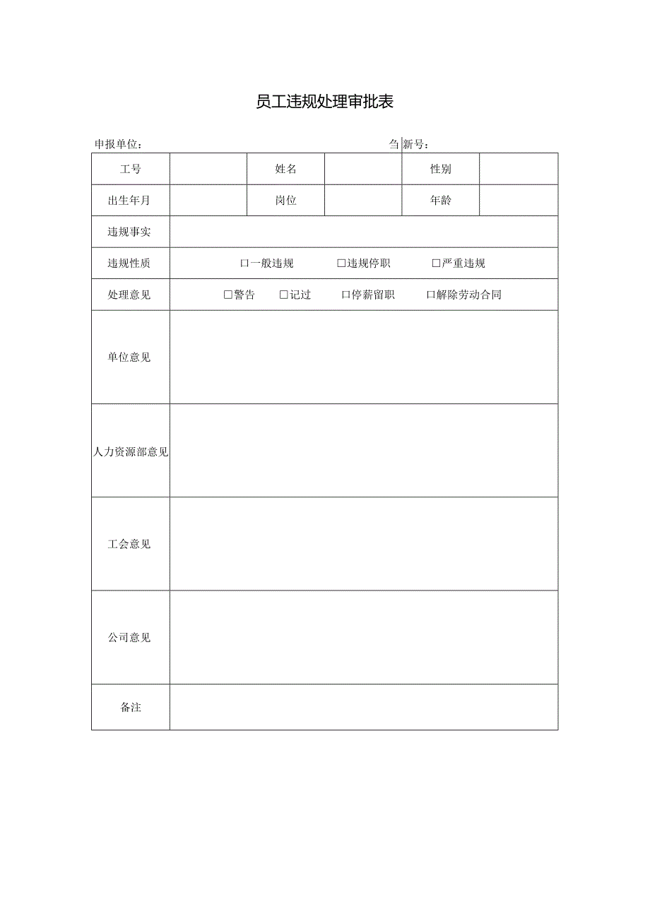 员工违规处理审批表.docx_第1页