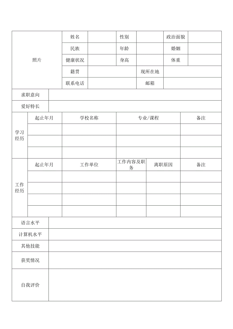 个人空白简历标准表(36).docx_第1页