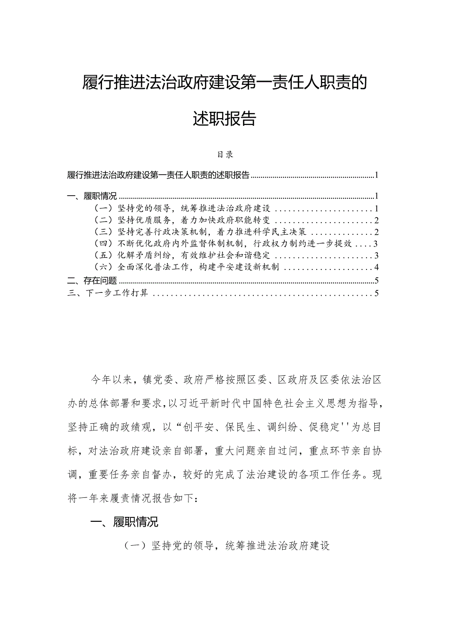 履行推进法治政府建设第一责任人职责的述职报告.docx_第1页