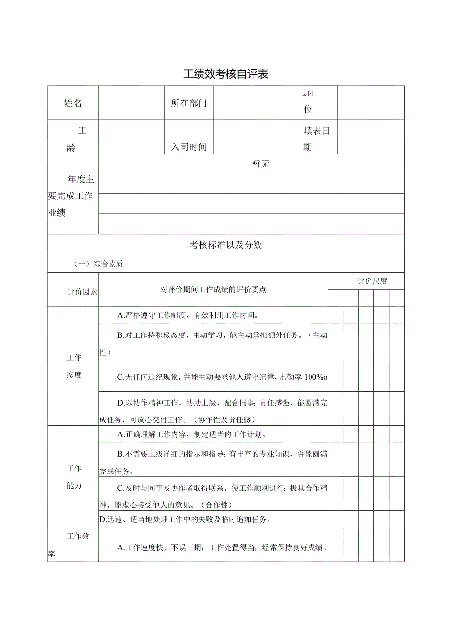 员工绩效考核自评表.docx_第1页