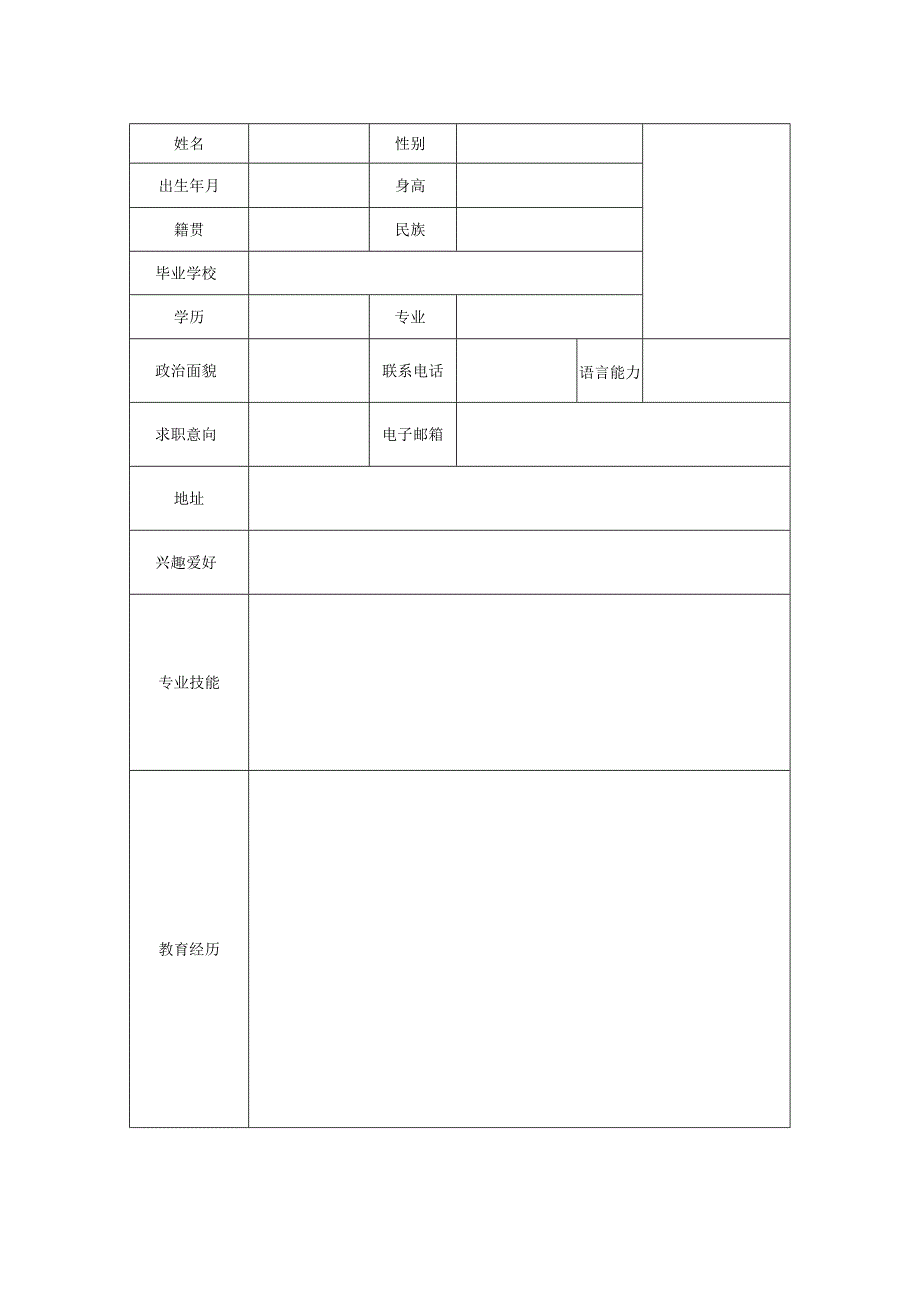 个人简历空白表格(94).docx_第1页