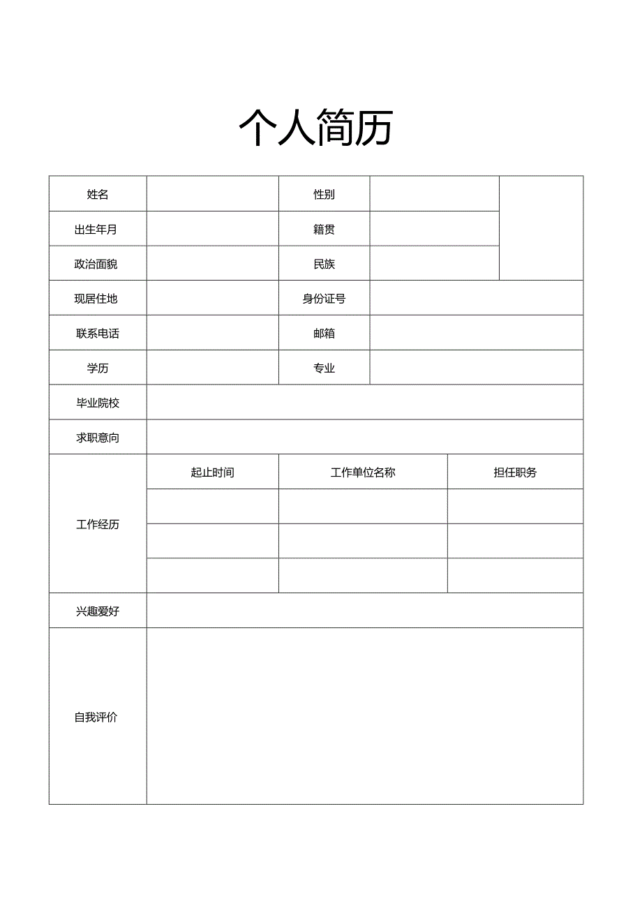 个人空白简历标准表(30).docx_第1页