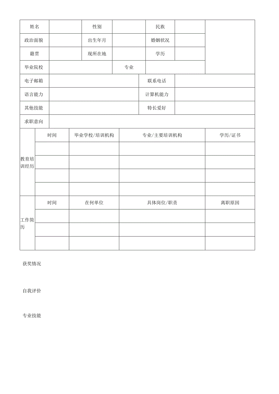 个人空白简历标准表(30).docx_第2页