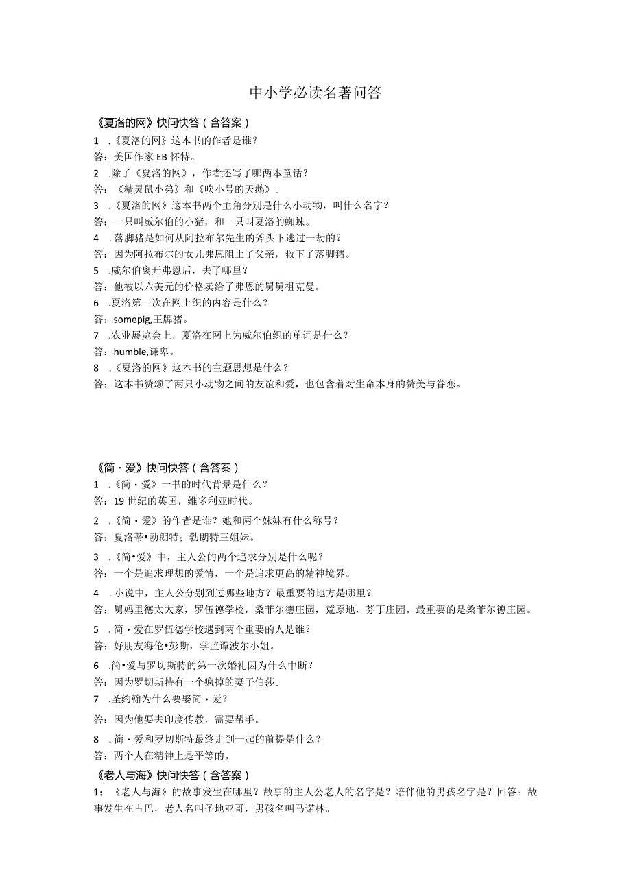 中小学必读名著知识点问答.docx_第1页