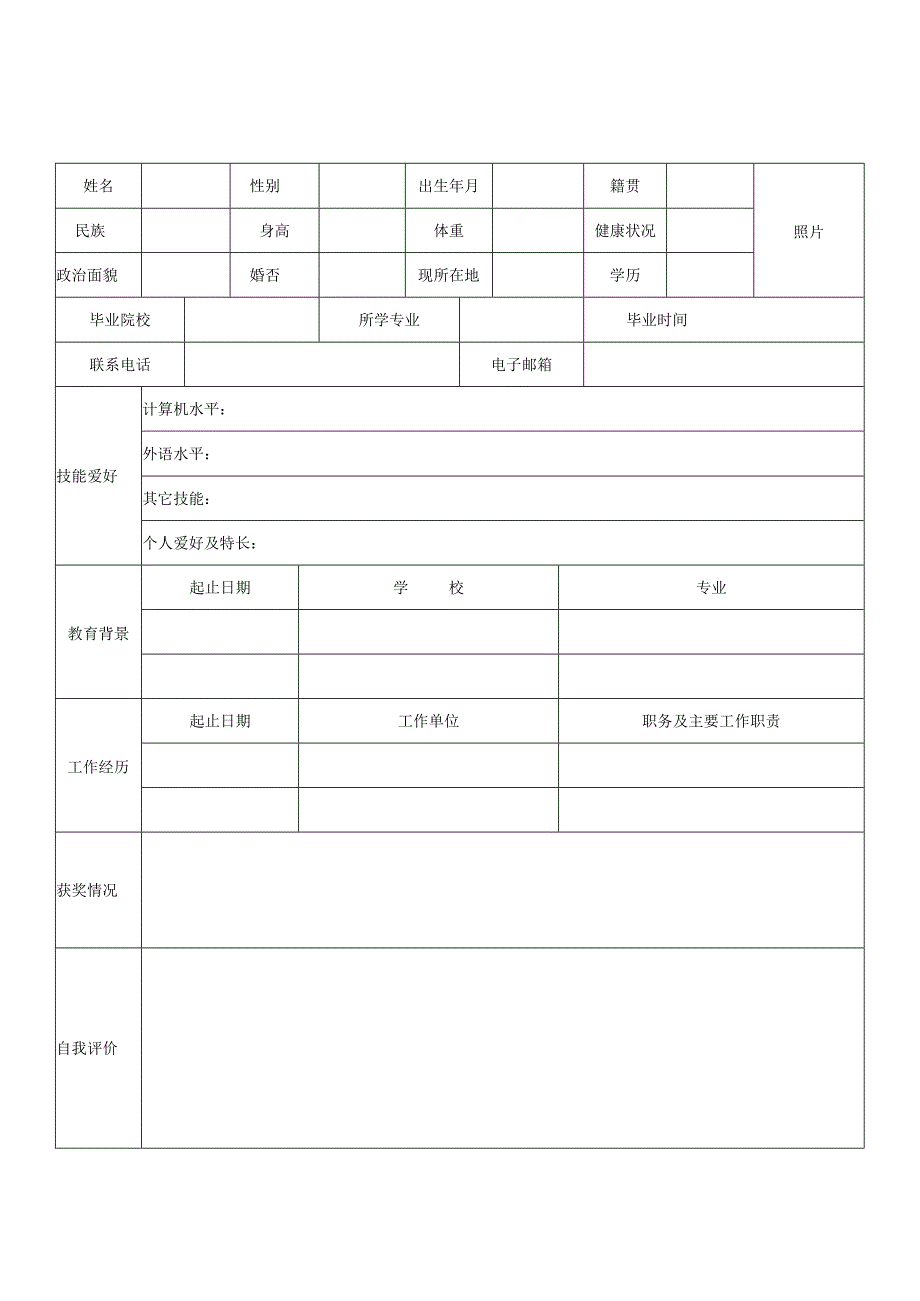 个人空白简历标准表(30).docx_第1页