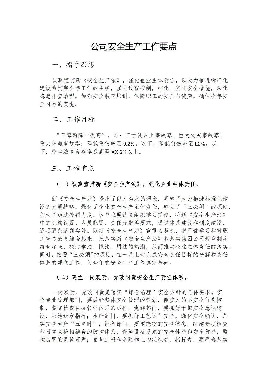 公司安全生产工作要点.docx_第1页