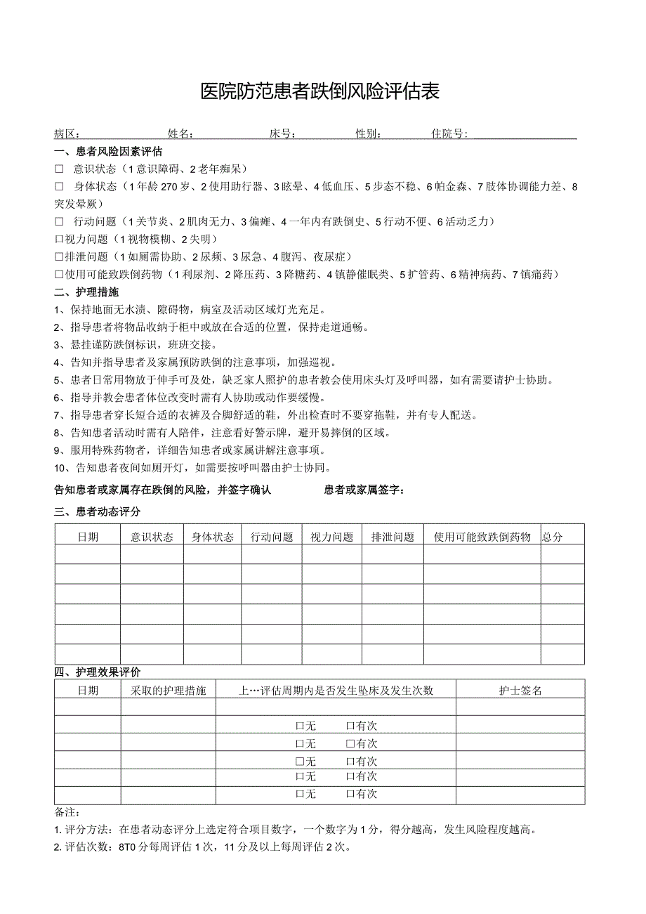 患者跌倒风险评估表.docx_第1页