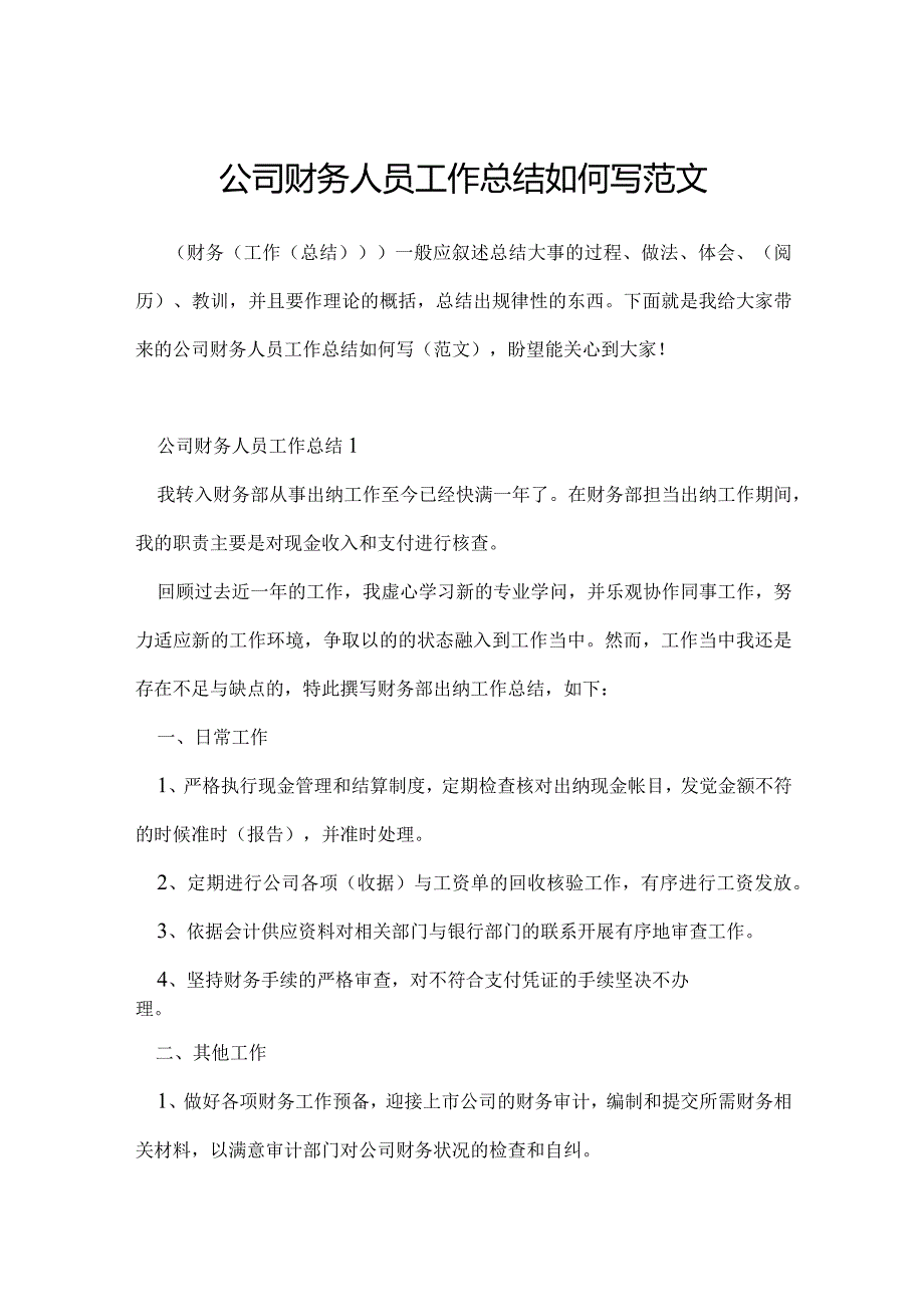 公司财务人员工作总结如何写范文.docx_第1页