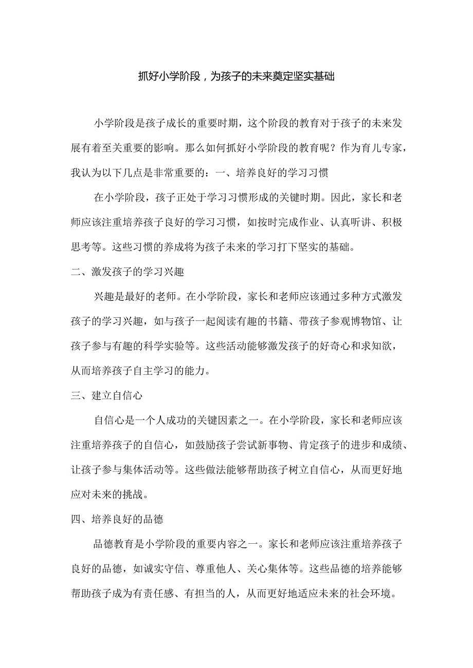 抓好小学阶段为孩子的未来奠定坚实基础.docx_第1页