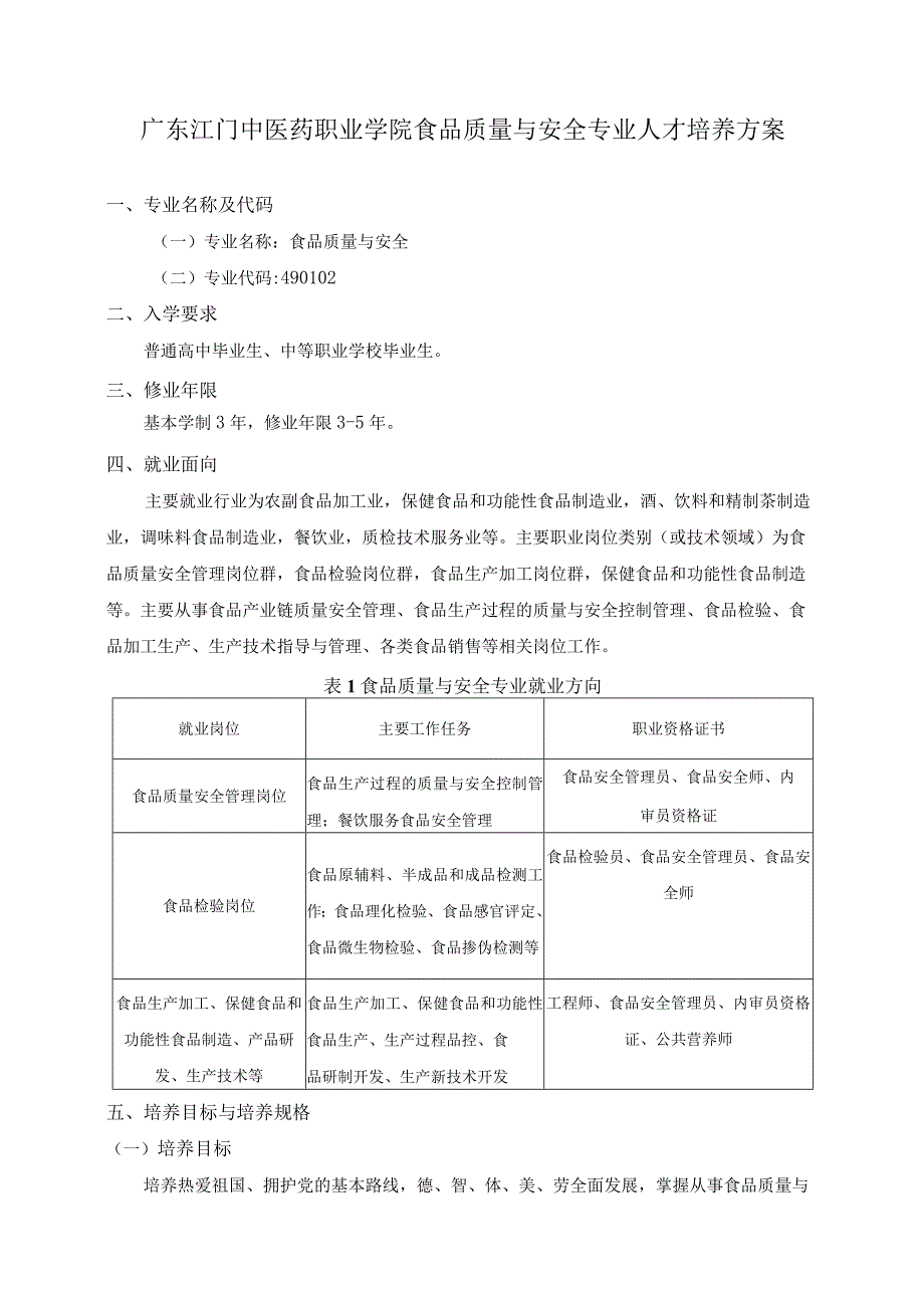 全日制07-2022级《食品质量与安全》专业人才培养方案docx.docx_第1页