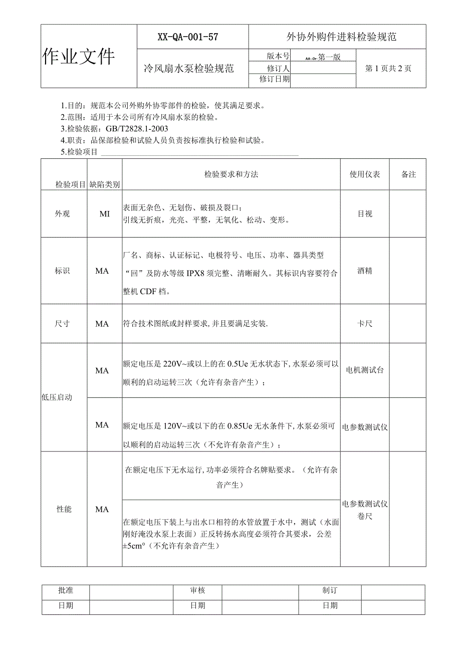 冷风扇水泵检验规范.docx_第1页