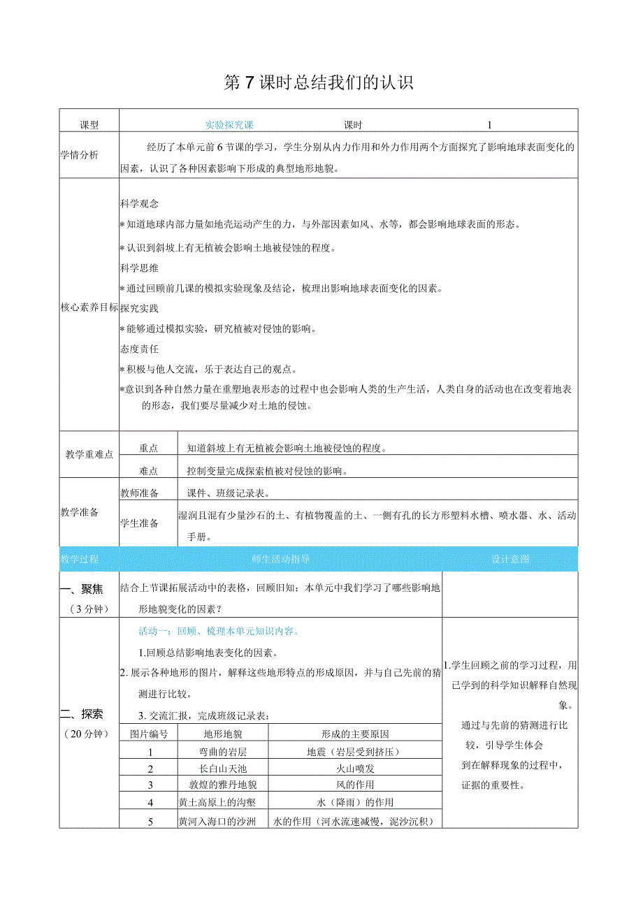 总结我们的认识核心素养目标教案表格式新教科版科学五年级上册.docx_第1页