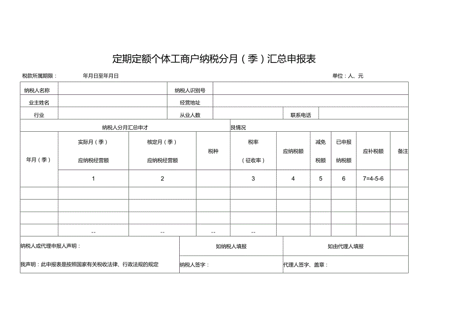 定期定额个体工商户纳税分月（季）汇总申报表.docx_第1页