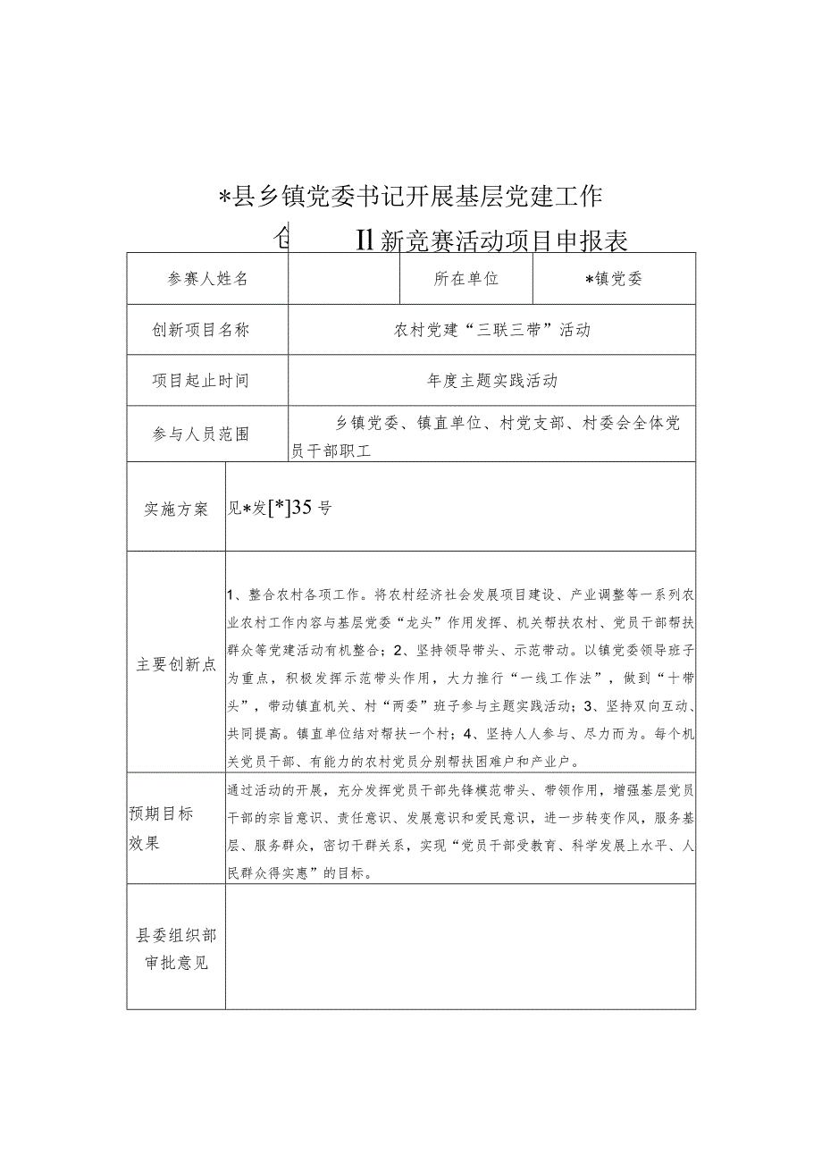 党委书记开展基层党建工作创新竞赛活动项目申报表.docx_第1页