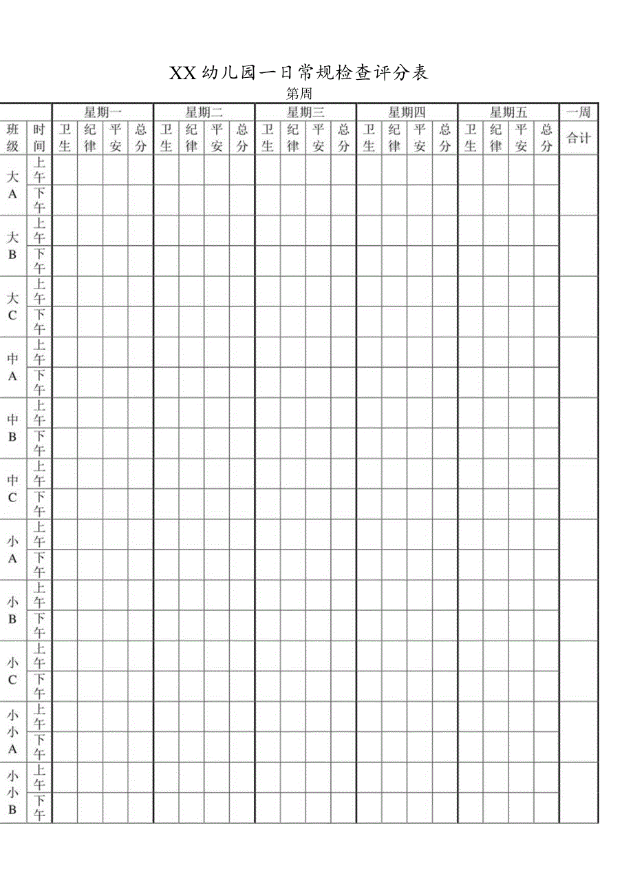 幼儿园一日常规检查评分表.docx_第1页