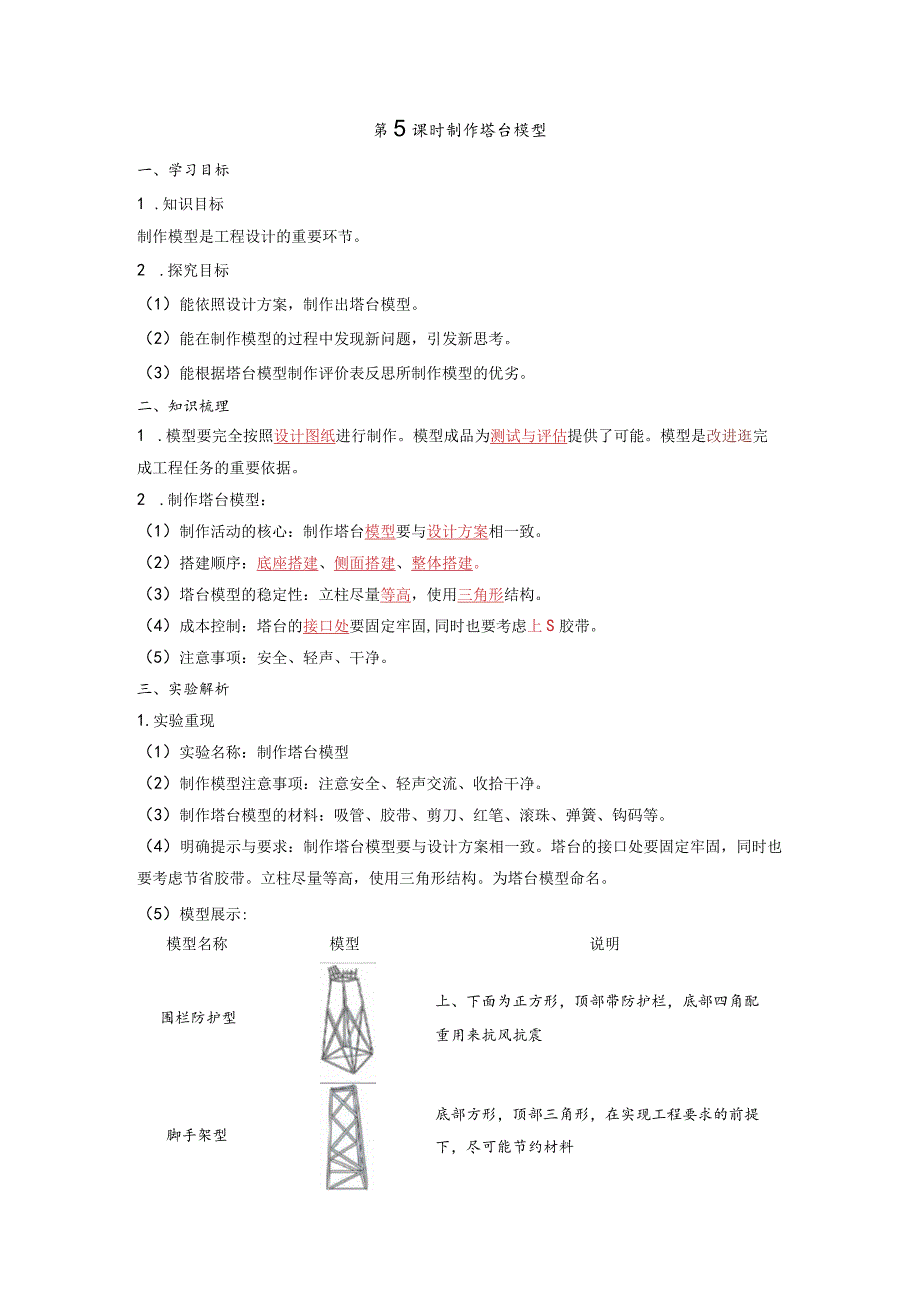 制作塔台模型知识点整理教科版科学六年级下册.docx_第1页