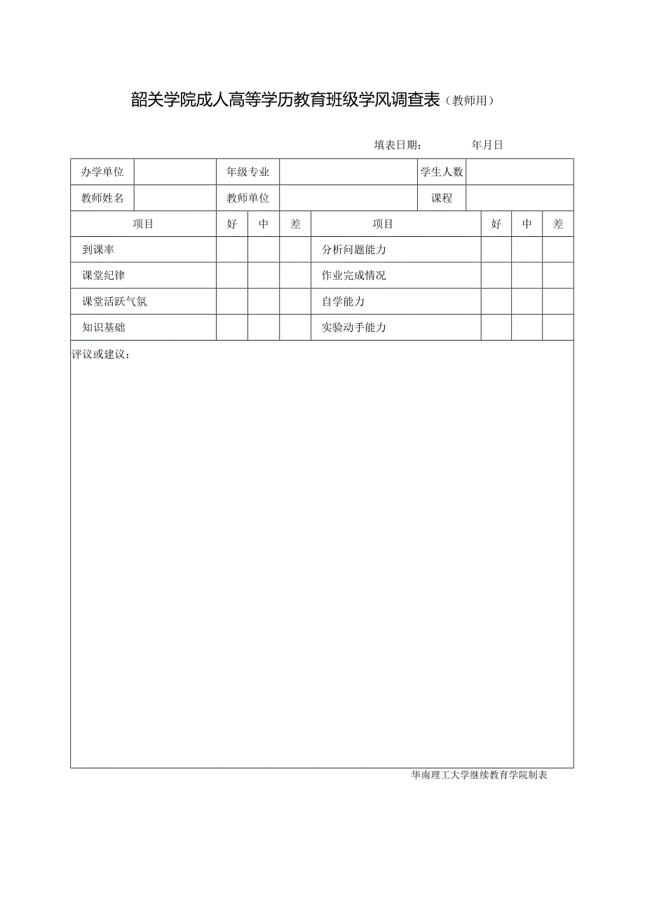 华南理工大学继续教育学院教风调查表.docx_第1页