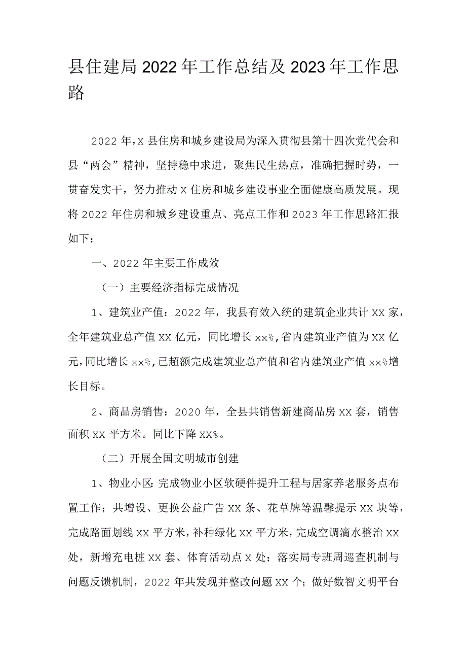 县住建局2022年工作总结及2023年工作思路.docx_第1页