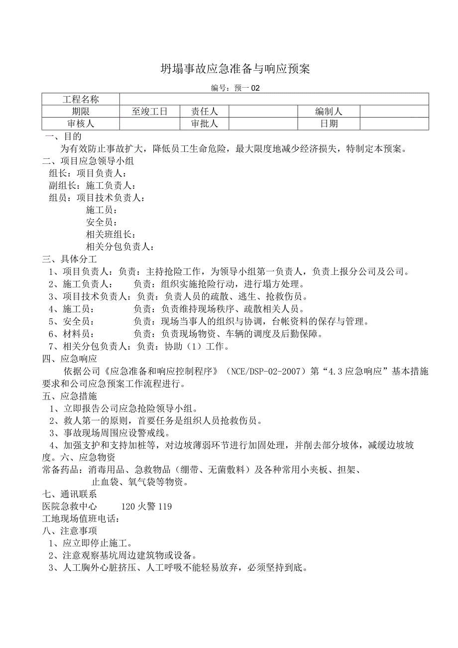 坍塌事故应急准备与响应预案.docx_第1页