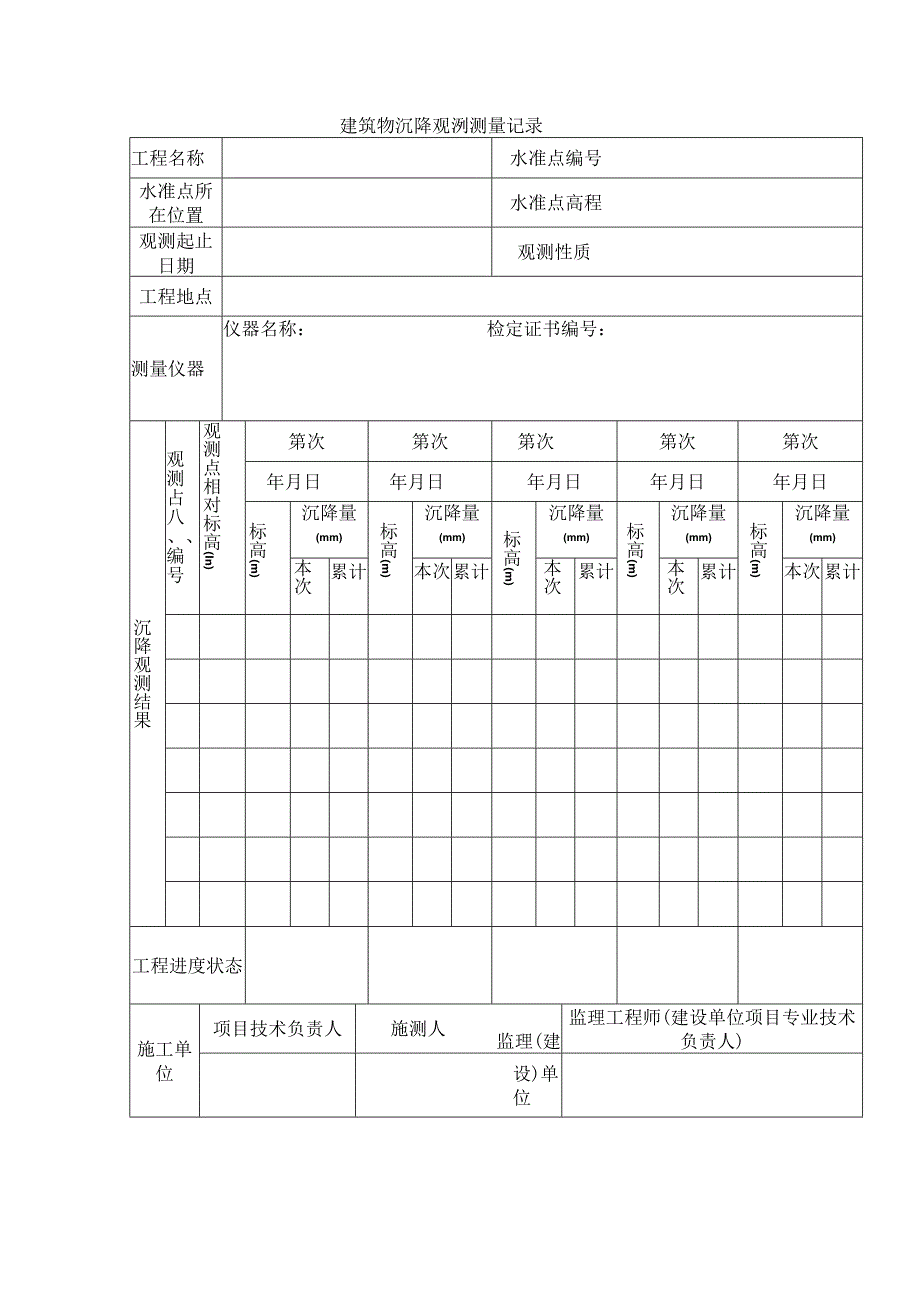 建筑物沉降观测测量记录.docx_第1页