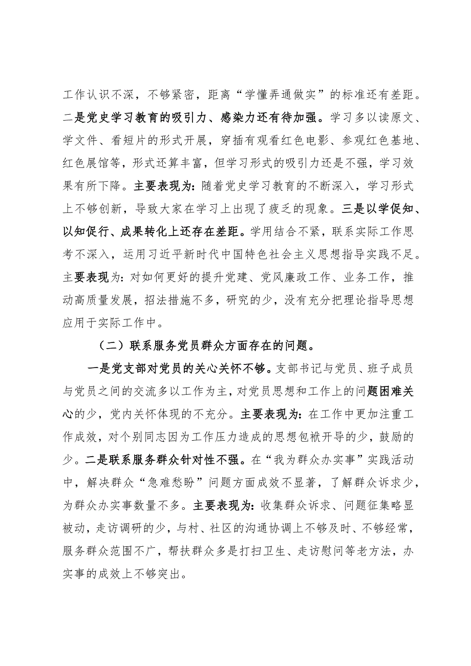 党支部班子党史学习教育专题组织生活会对照检查材料.docx_第2页