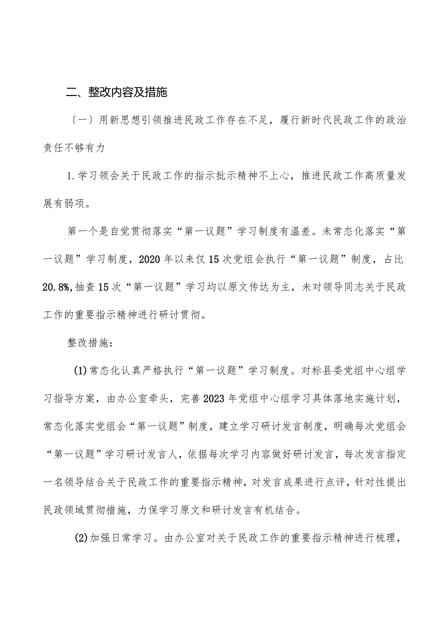 县民政局党组落实县委第一巡察组巡察反馈意见整改工作实施方案.docx_第2页