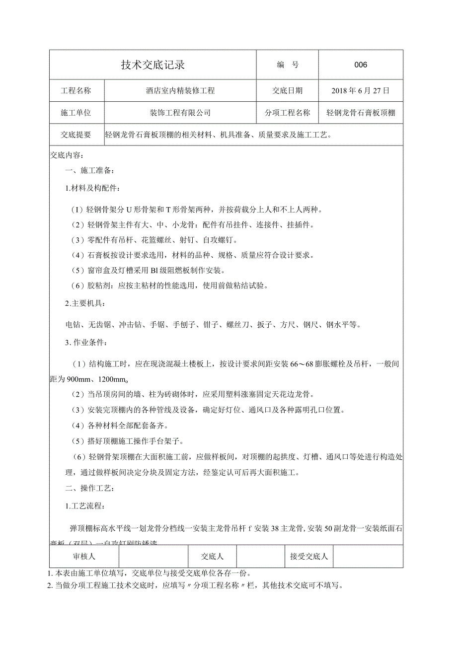 技术交底-室内轻钢龙骨石膏板吊顶.docx_第1页