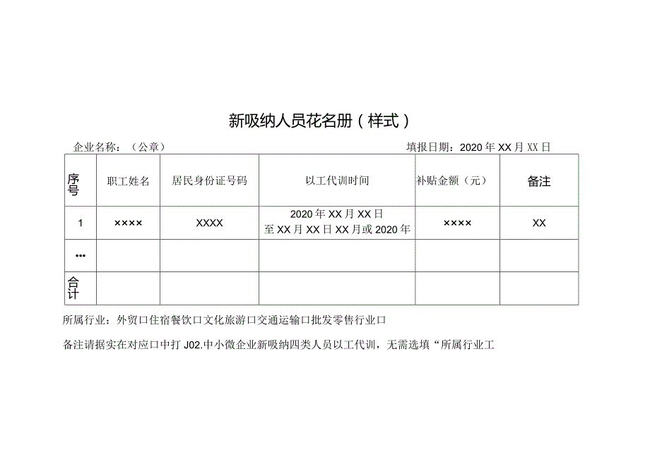 在职职工以工代训人员花名册（样式）.docx_第1页