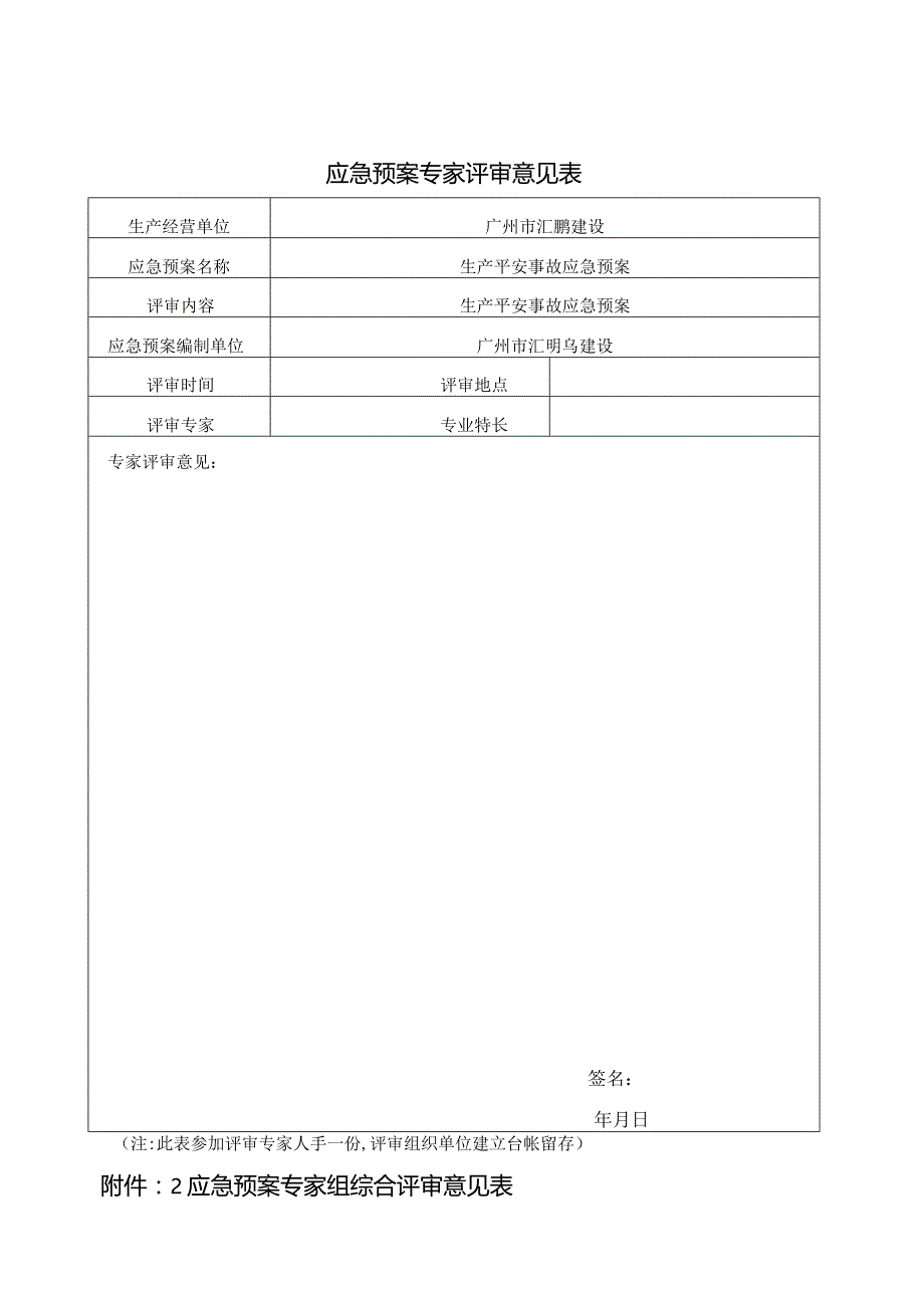 应急预案专家评审意见表.docx_第1页