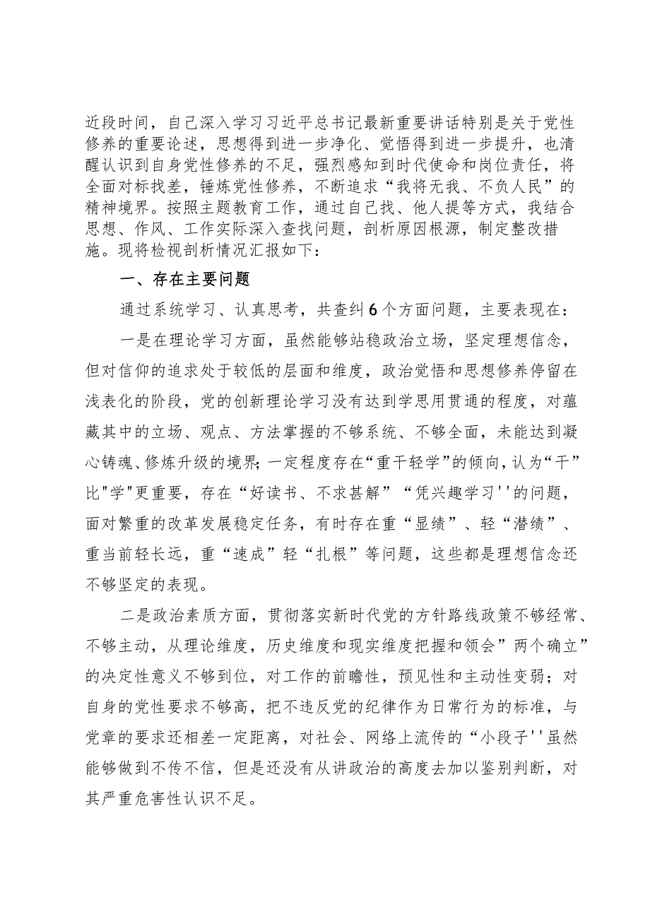 在理论学习方面、政治素养方面能力本领方面、担当作为方面工作作风方面、廉洁自律方面六个方面问题.docx_第2页