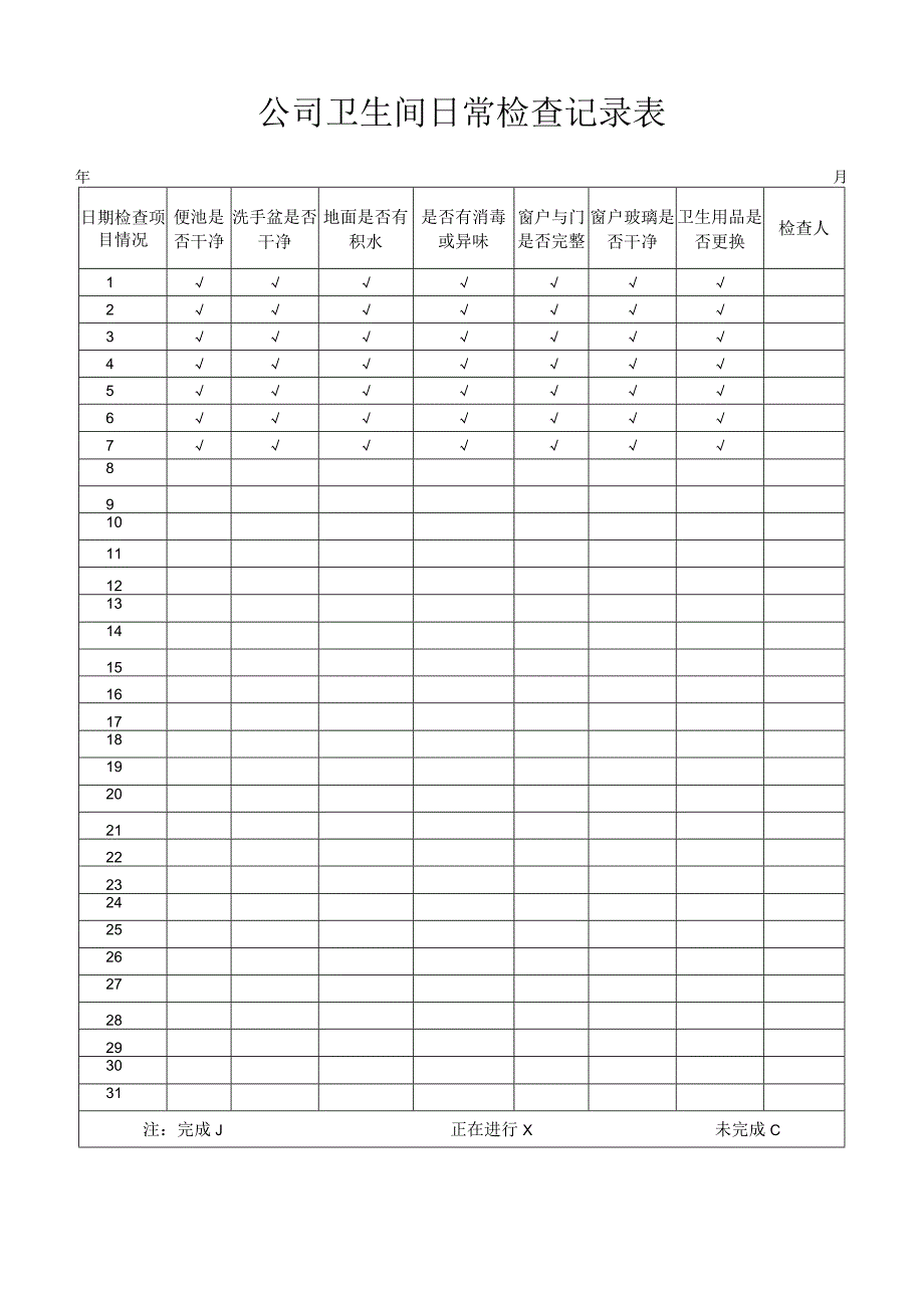 公司卫生间日常检查记录表.docx_第1页