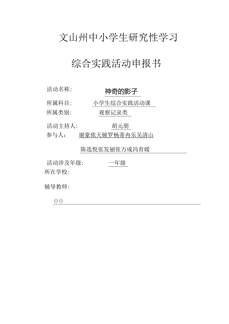 小学《神奇的影子》研究性学习课题.docx_第3页