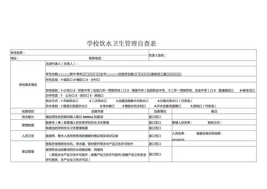 学校饮水卫生管理自查表.docx_第1页