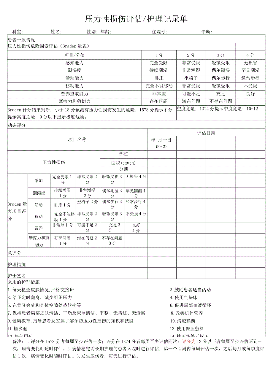 压力性损伤评估护理记录单.docx_第1页