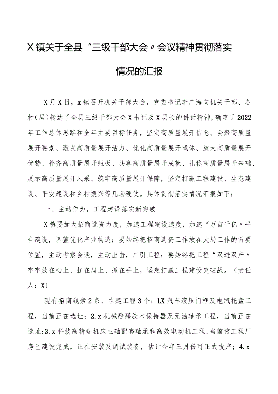 全县“三级干部大会”会议精神贯彻落实情况的汇报.docx_第1页