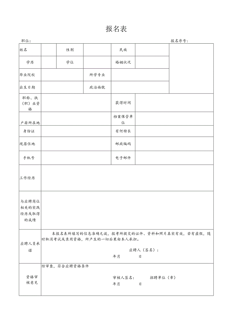 天心区某某单位公开招聘编外合同制工作人员报名登记表.docx_第1页