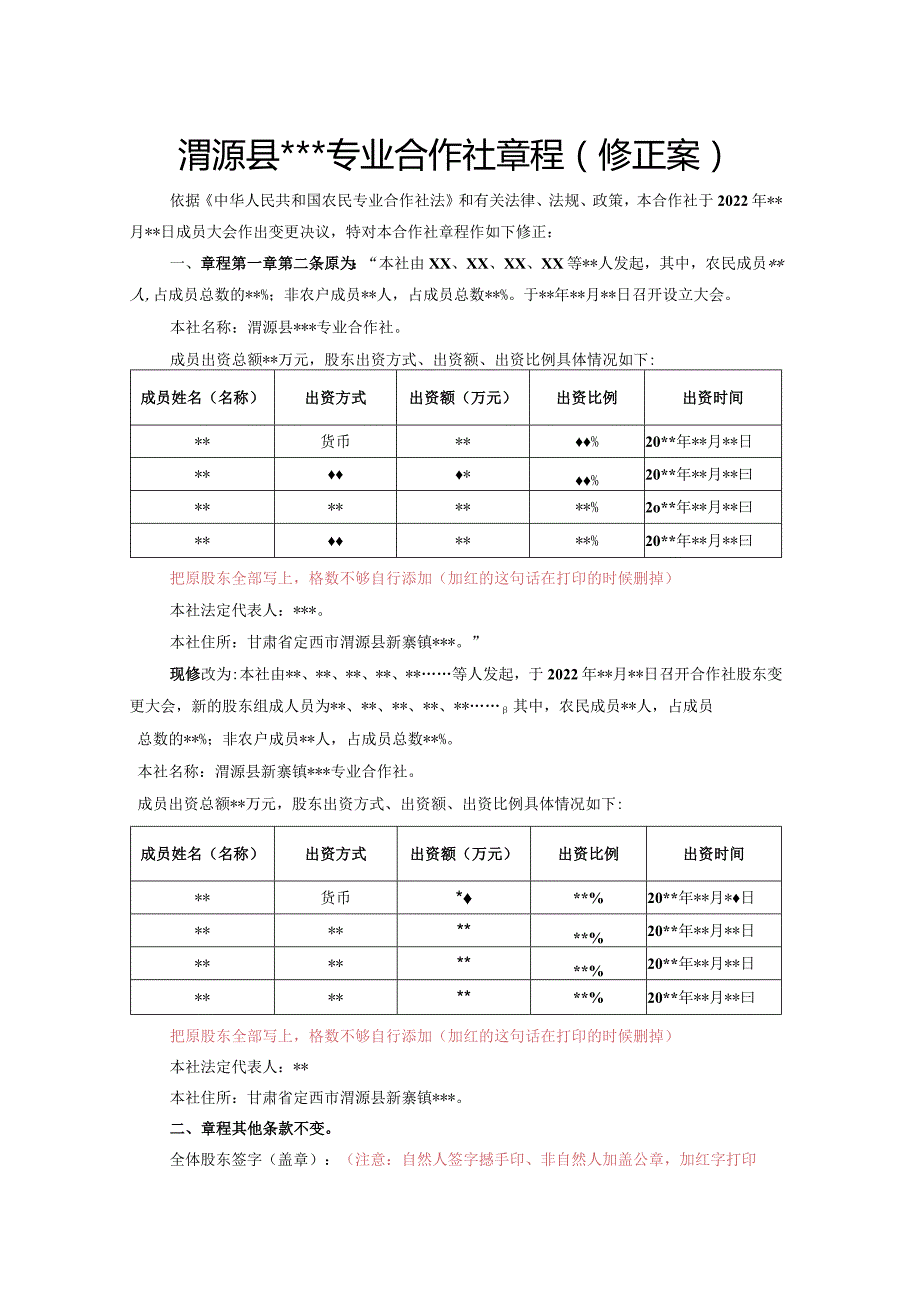 养殖农业合作章程（修正案）.docx_第1页