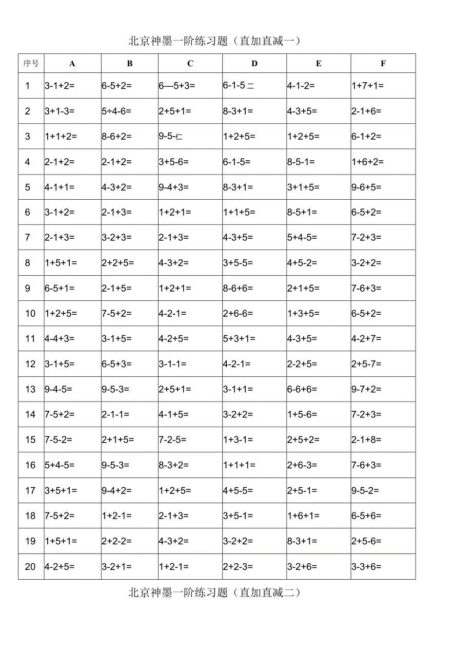 北京神墨一阶练习试题[直加直减一].docx_第1页