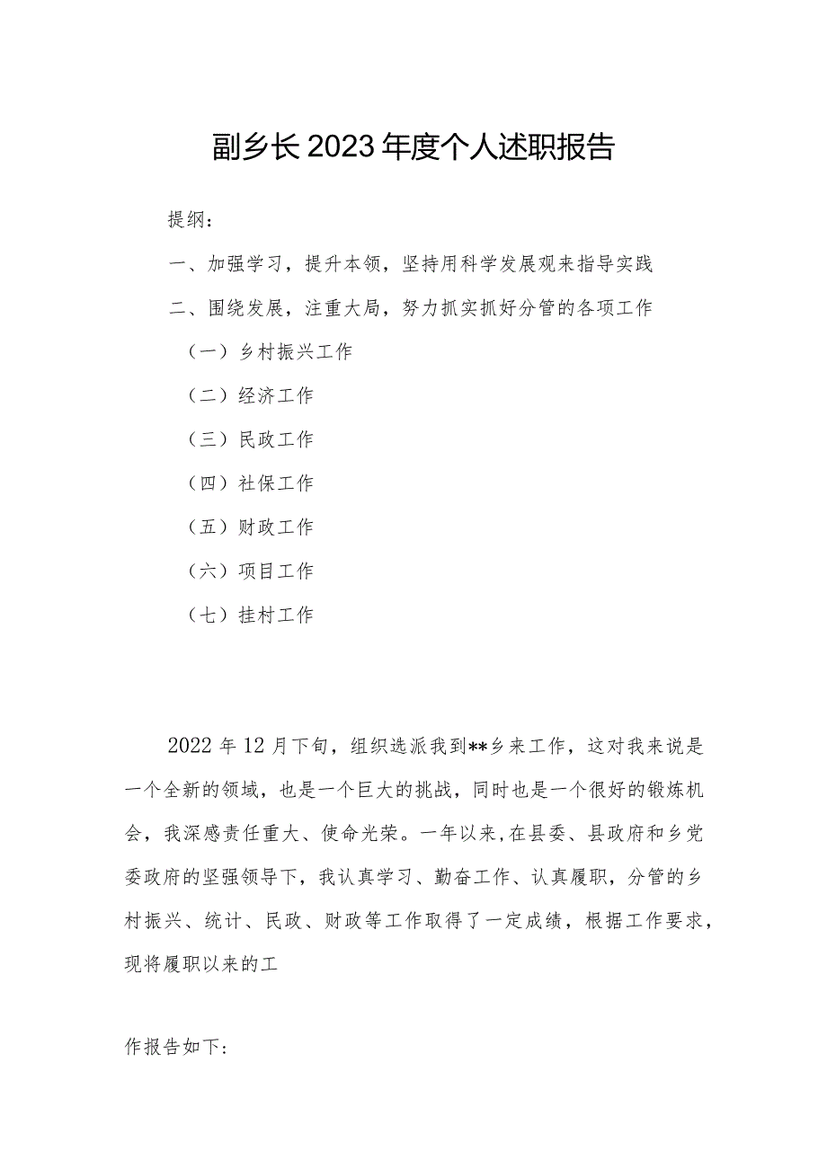 副乡长2023年度个人述职报告.docx_第1页