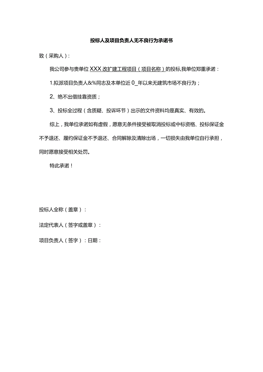 投标人及项目负责人无不良行为承诺书.docx_第1页