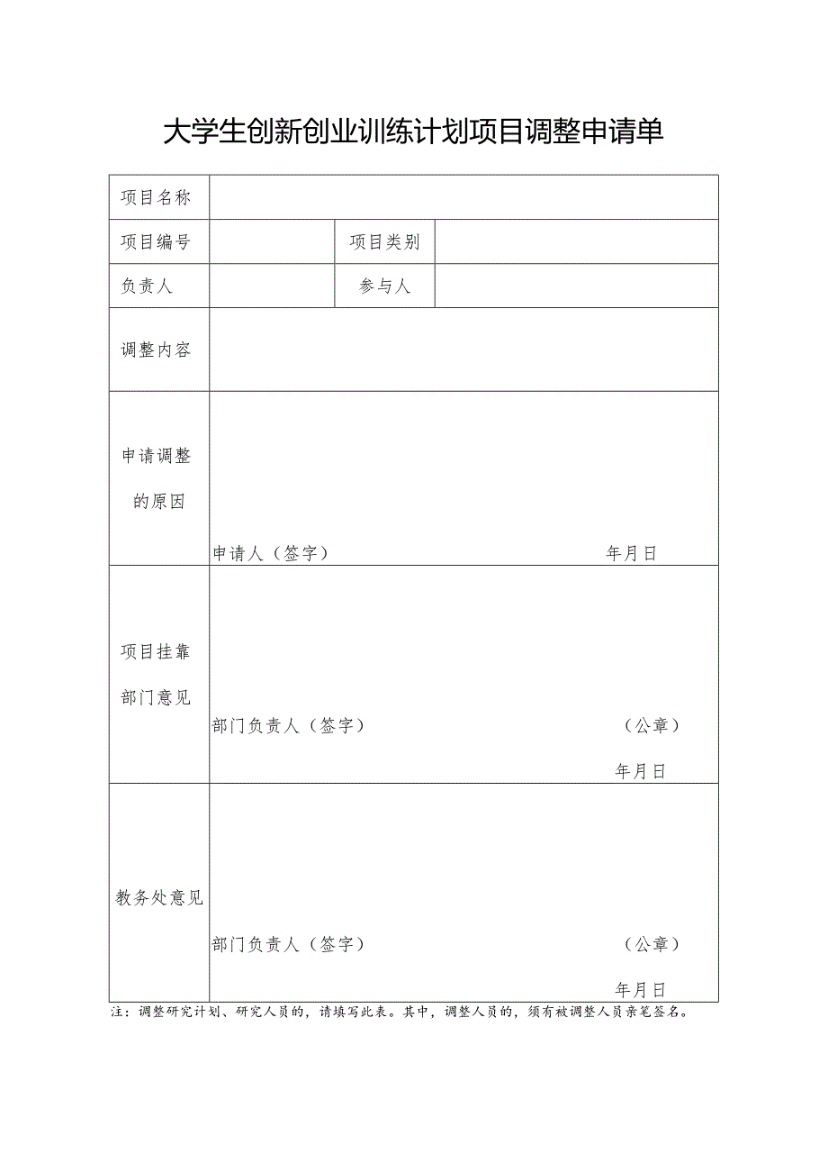 大学生创新创业训练计划项目调整申请单.docx_第1页