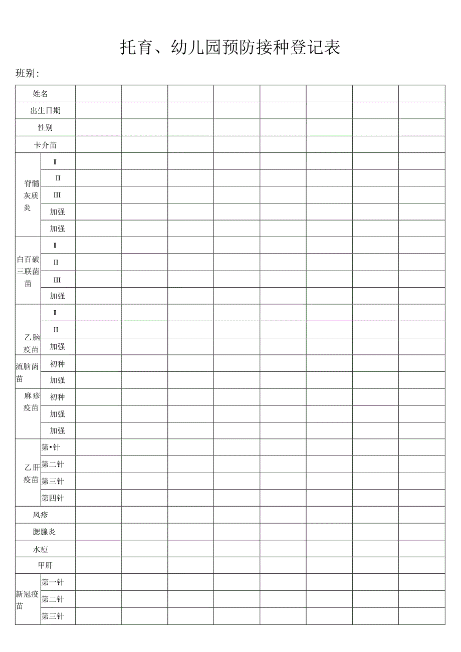 托育、幼儿园预防接种登记表.docx_第1页