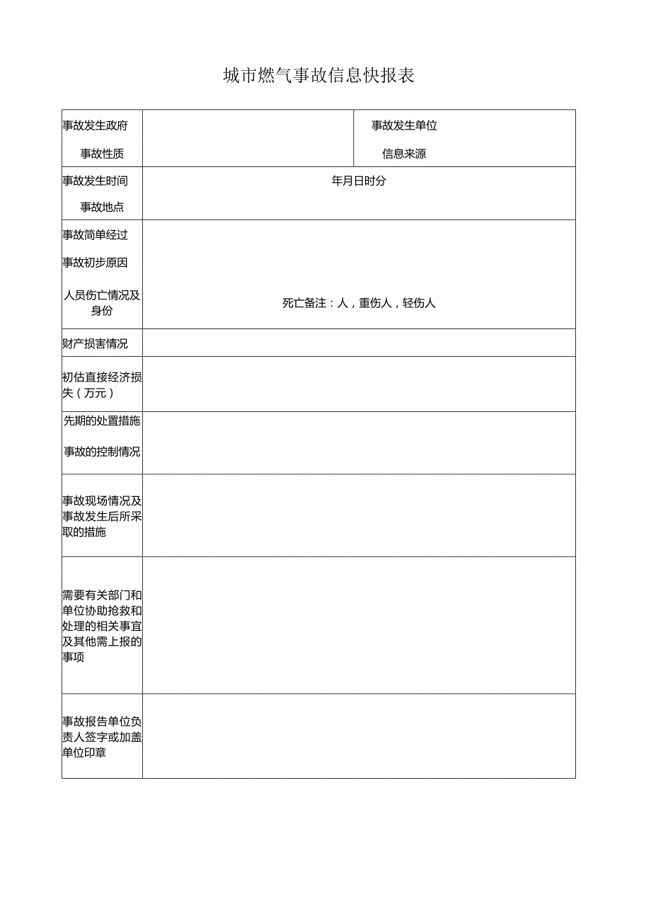 城市燃气事故信息快报表.docx_第1页