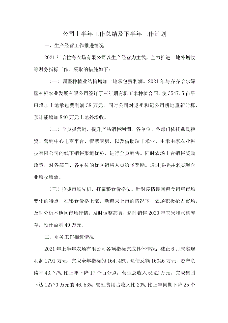 公司上半年工作总结及下半年工作计划.docx_第1页