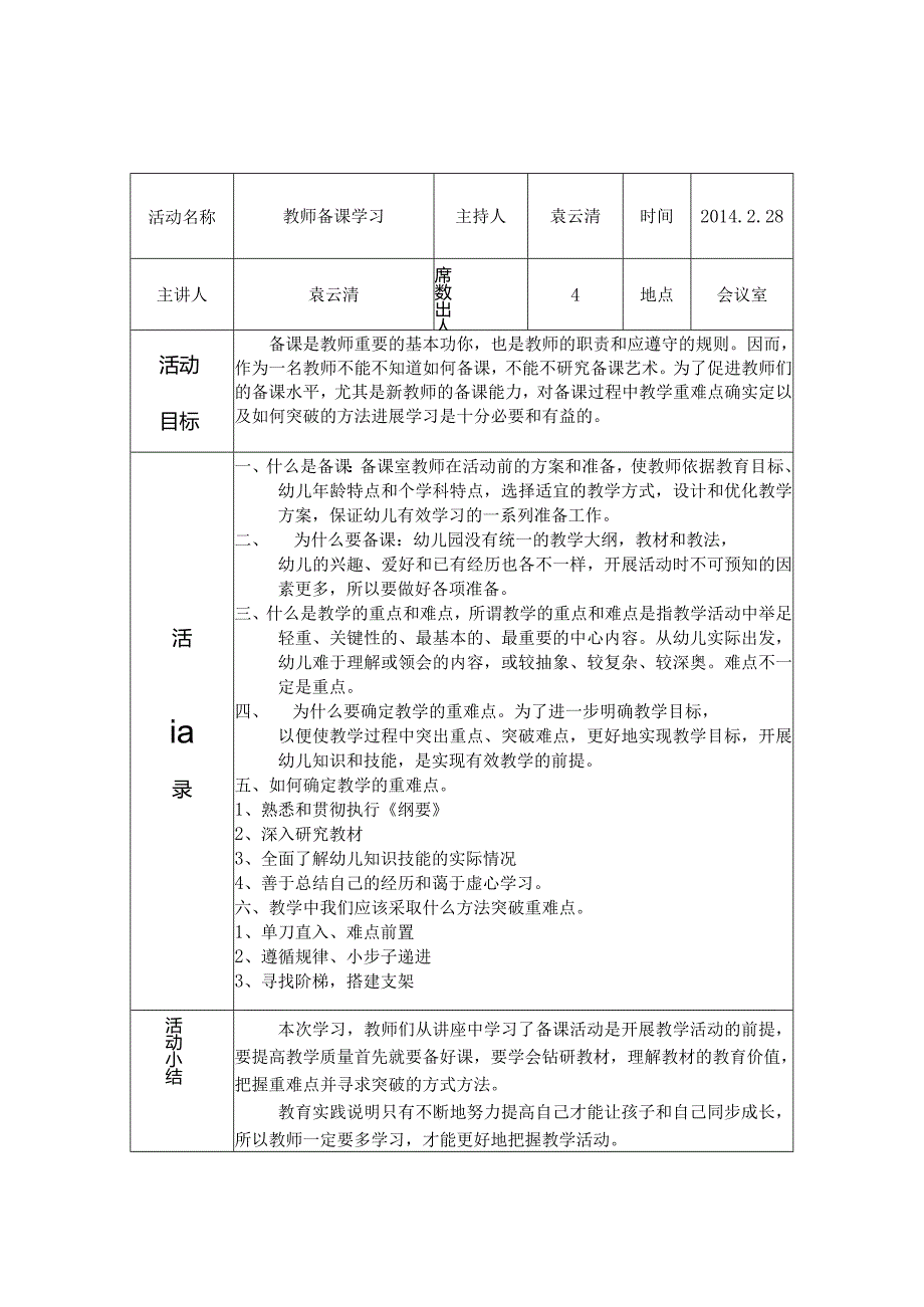 幼儿园园本培训活动记录文稿表.docx_第1页