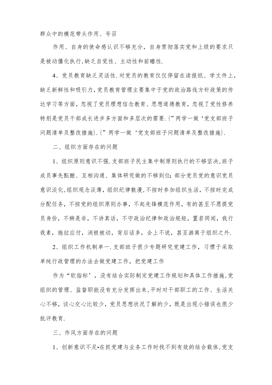 党支部班子组织生活问题清单及整改措施范文(精选13篇).docx_第2页