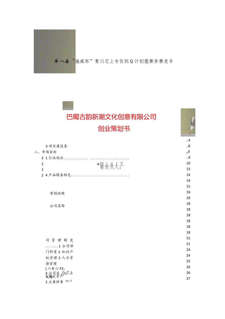 巴蜀古韵新潮文化创意有限公司创业策划书.docx_第1页