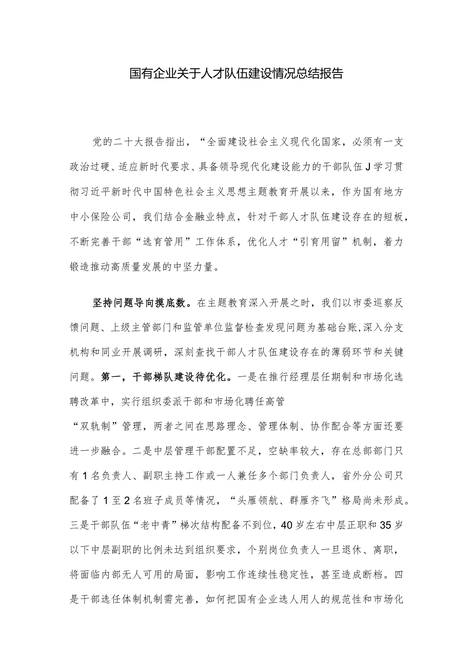 国有企业关于人才队伍建设情况总结报告.docx_第1页